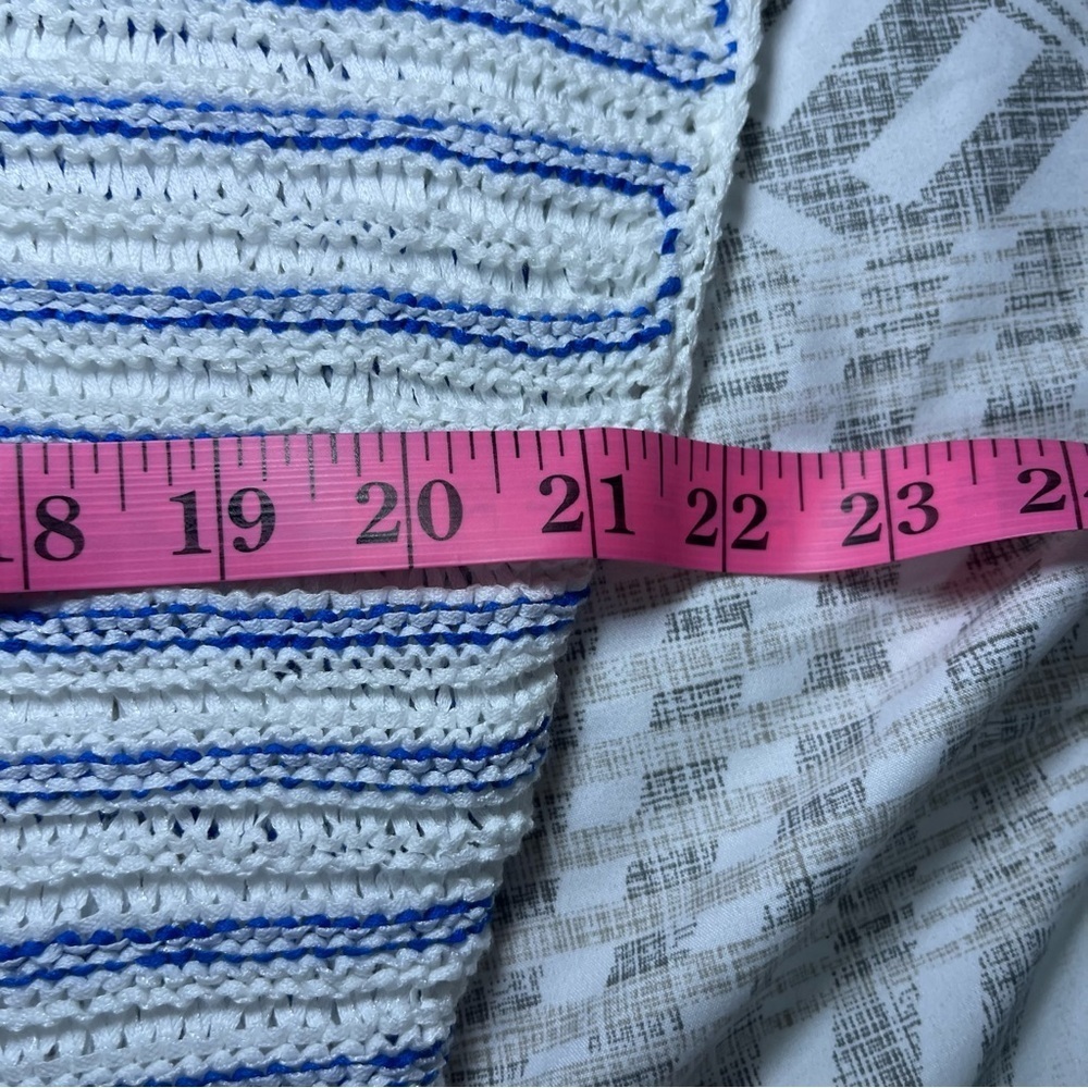 Lauren Ralph Lauren Blue White Striped Open Knit Short Sleeve coastal Top MP - Picture 8 of 9
